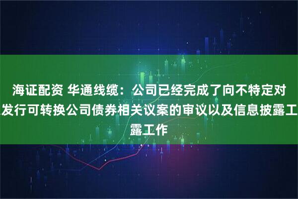 海证配资 华通线缆：公司已经完成了向不特定对象发行可转换公司债券相关议案的审议以及信息披露工作